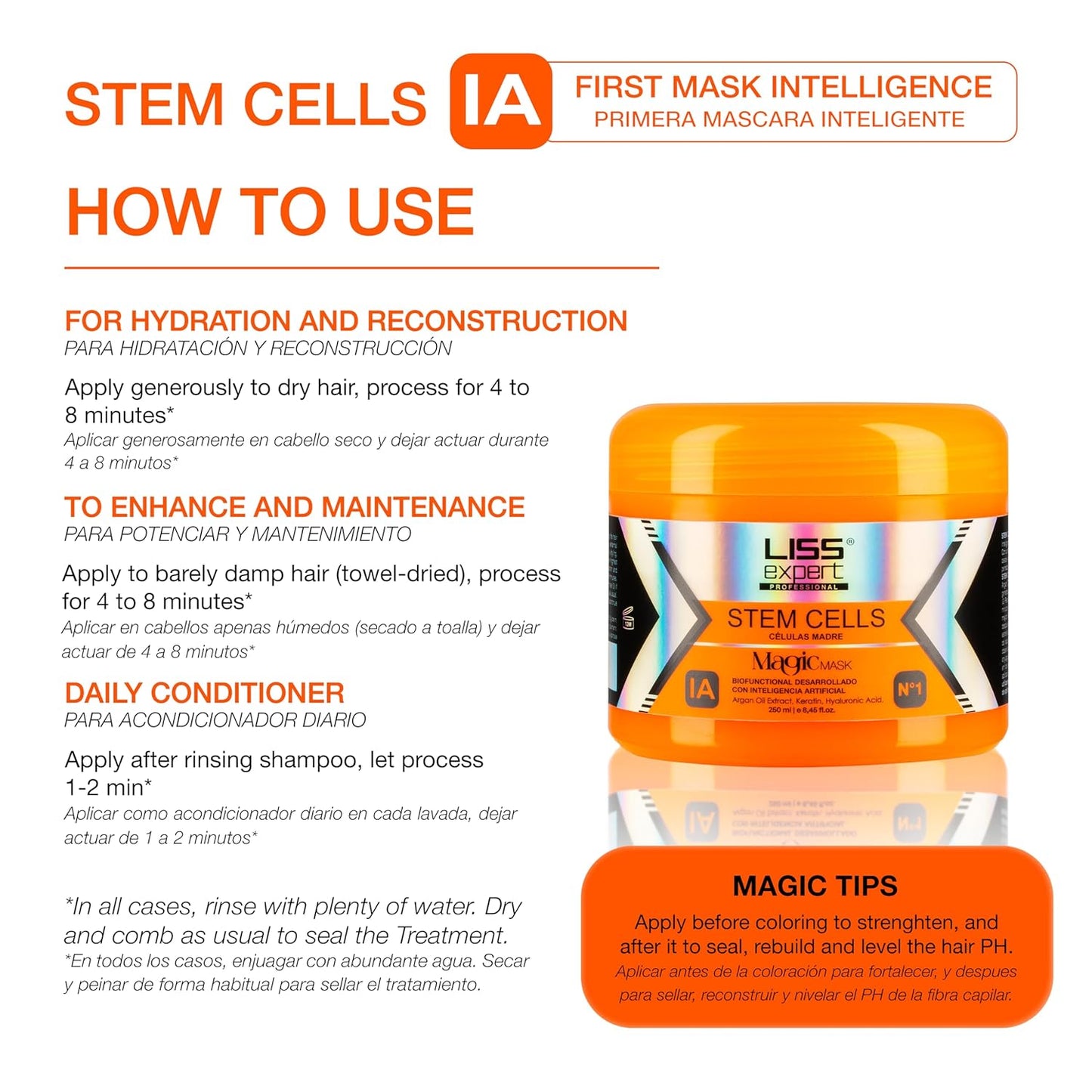 Liss Expert Stem Cells Smoothing Treatment 8.45 oz (ONE shoulder length app) and Magic AI Mask, 8.45 oz Set Hyaluronic Acid, Collagen, Argan Oil, Keratin and Stem Cells for after care SET (1, 8.45)