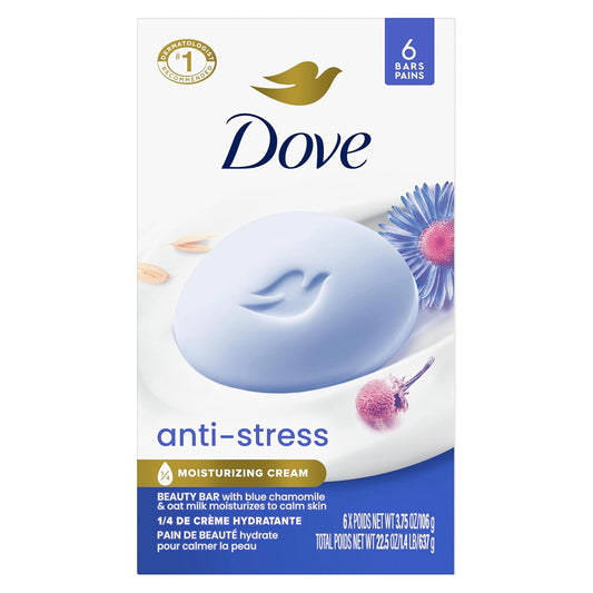 "Dove Anti-Stress Blue Chamomile And Oat Milk Moisturizes to Calm Skin Soap 106g Pack Of 6